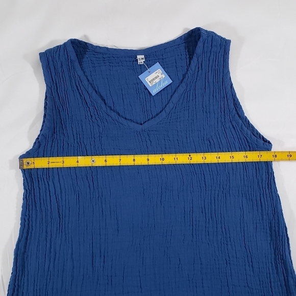 Aloha Blue Textured V-Neck Tank Top Lightweight Size S/M 100% Cotton - Picture 6 of 8